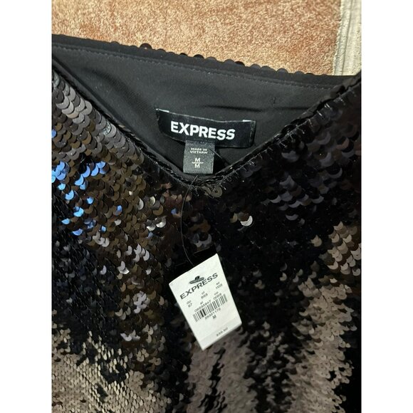 Express Black Sequin Camisole Top W/Adjustable Straps M NWT - Picture 3 of 9